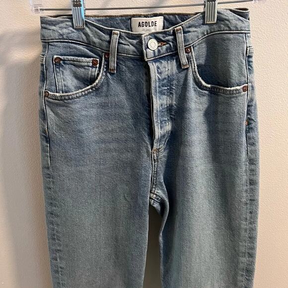Agolde Riley High Rise Straight Crop Button Fly Jeans in Shiver Size 24 - Picture 3 of 10